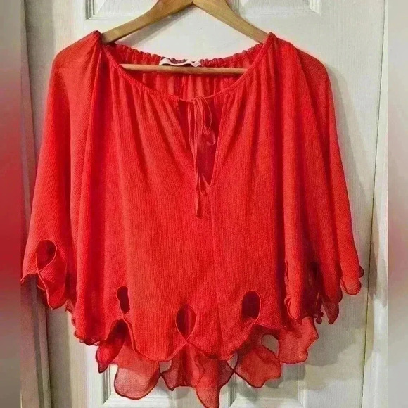 See by Chloe Women's Brown Feminine Scalloped Georgette Top - Picture 3 of 7